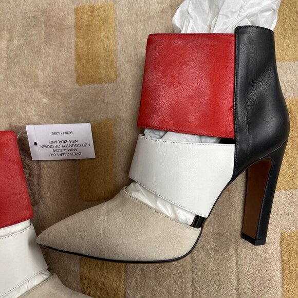 calvin klein collection High Heel Ankle Boots Black Leather Red Calf Nib 38.5 8 - Picture 2 of 10